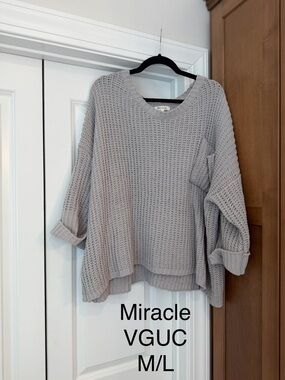 Miracle Light Gray Waffle Knit Scoop Neck Sweater